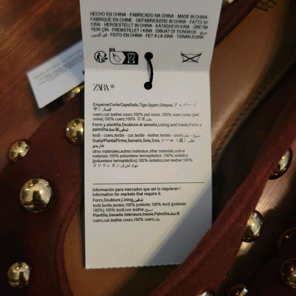 NWTs ZARA Studded Brown Leather Ballet Flats Size EUR 38 US 7.5 Classic - Picture 7 of 15